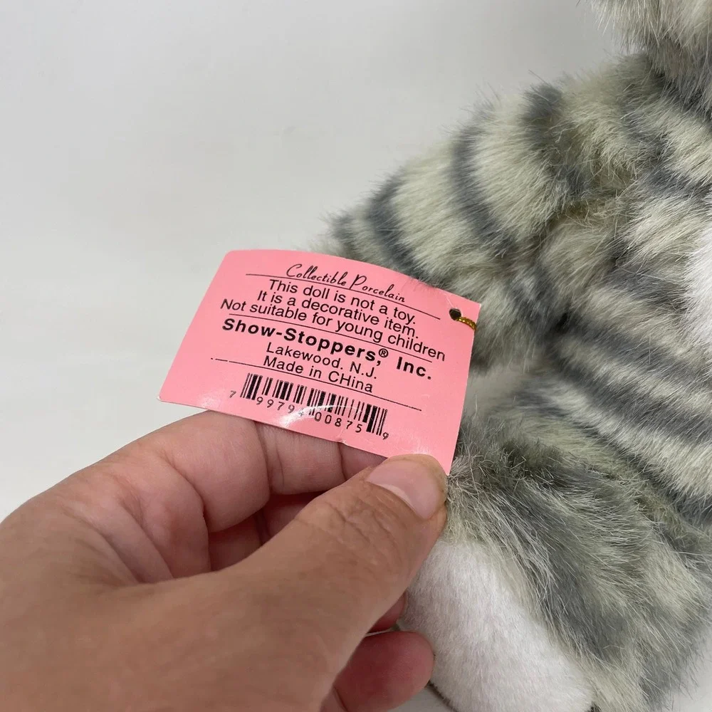 Show-Stoppers Purr Porcelain Doll Babes In The Wild Series Grey Tiger Cat Plush